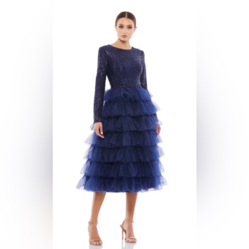 MacDuggal Sequins Tiered MIDI Formal
